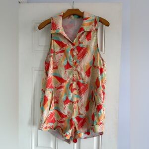 Colorful Skatie Leaf Print Cover Up Romper